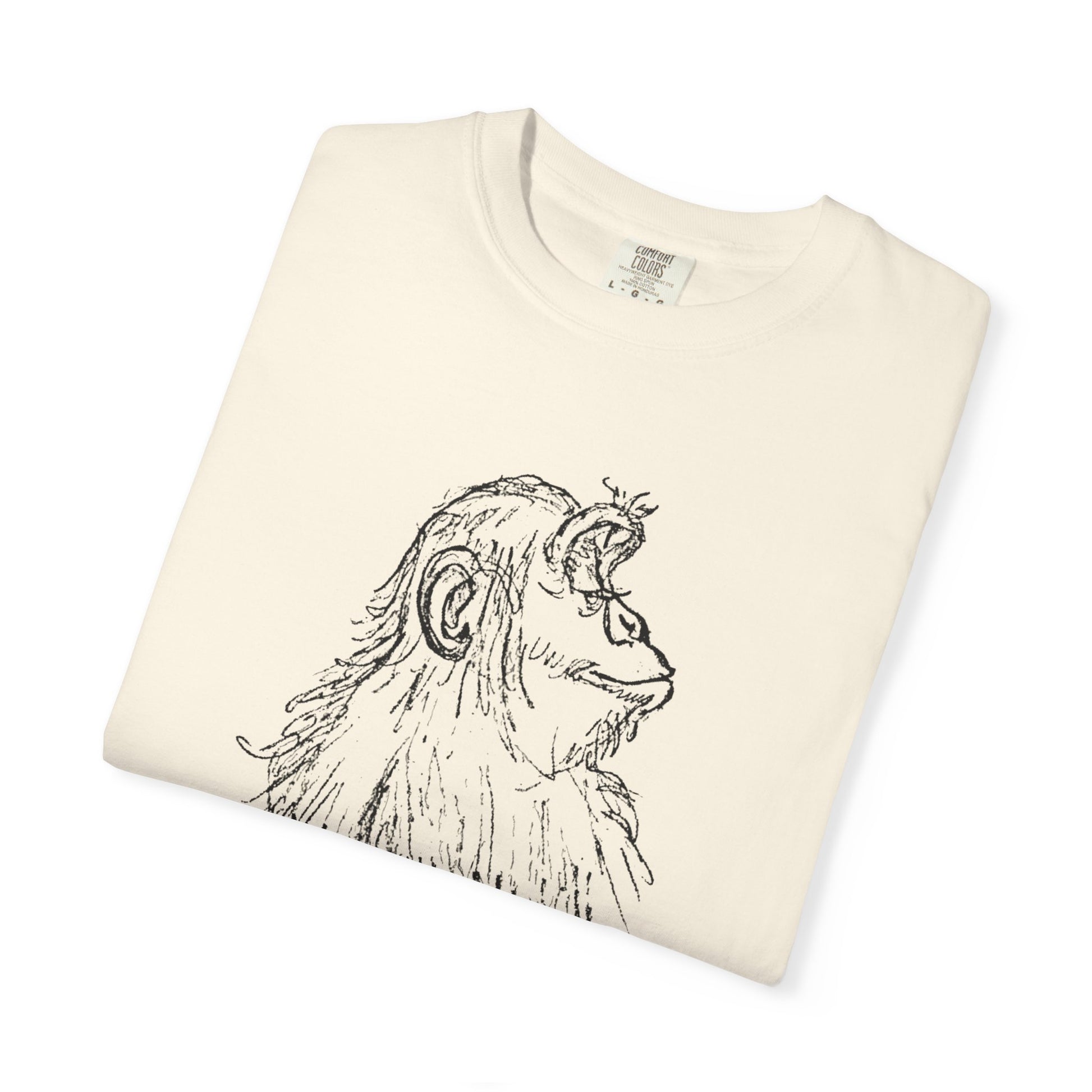 Folded Cream T-shirt with 'Embrace the Monkey Mind' design