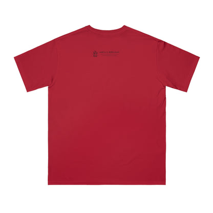 Back of pepper red t-shirt with Who Me? dog logo and Makin’ a Difference tagline Feeling Good Inside & Out!