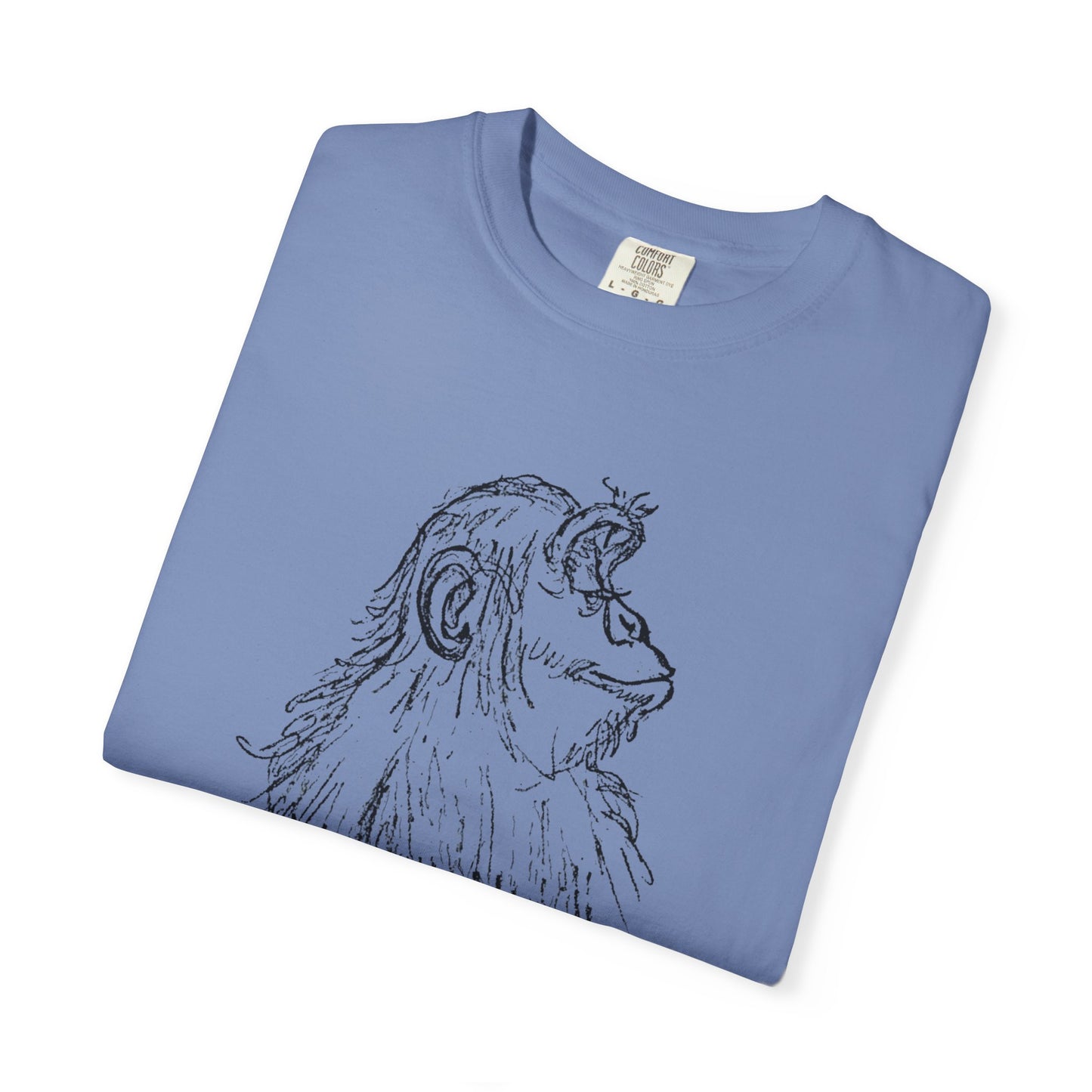 Folded Washed Denim T-shirt with 'Embrace the Monkey Mind' design