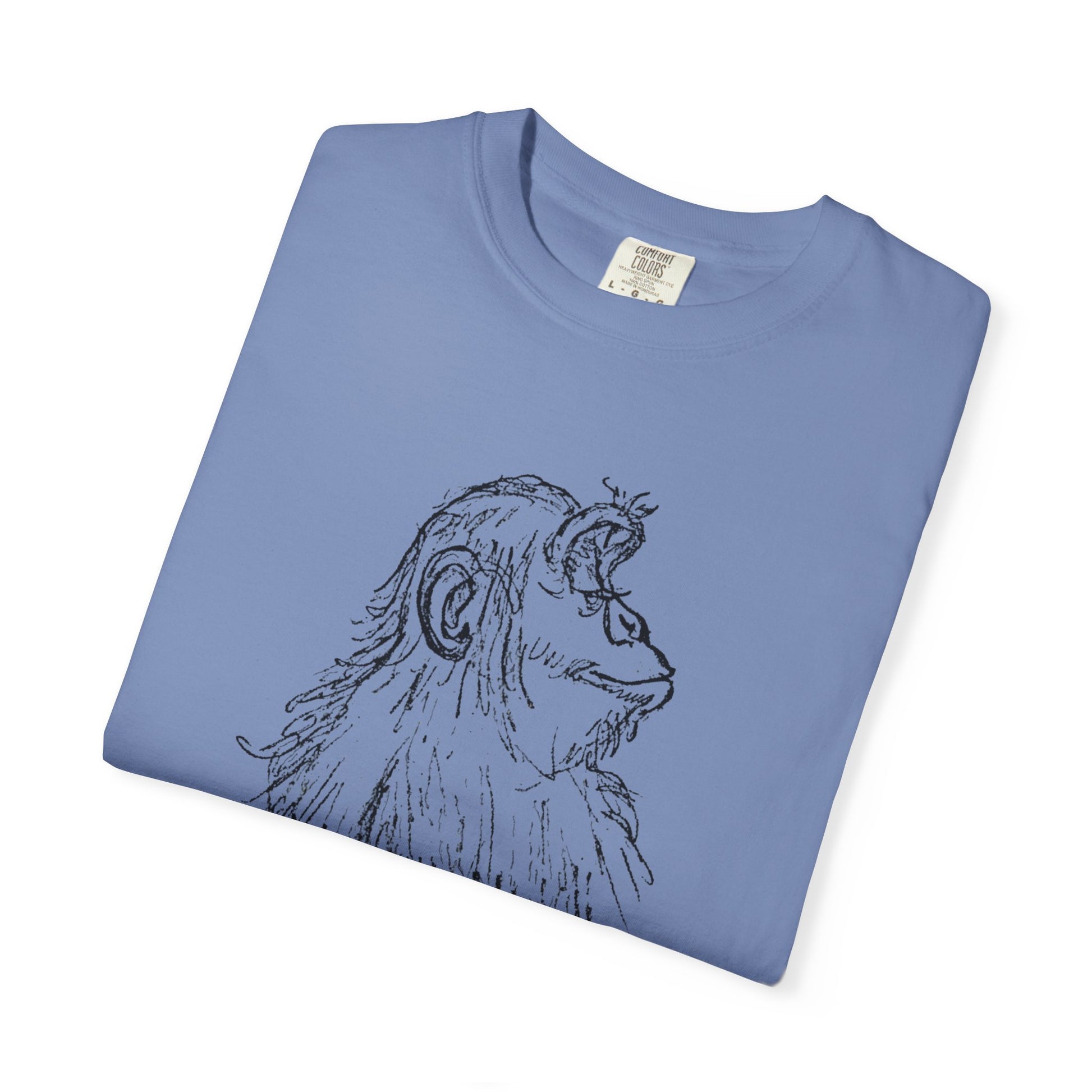 Folded Washed Denim T-shirt with 'Embrace the Monkey Mind' design