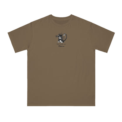 Meteorite brown organic unisex t-shirt featuring a humorous cartoon cat design with the text “The Power of Meow,” perfect for cat lovers.