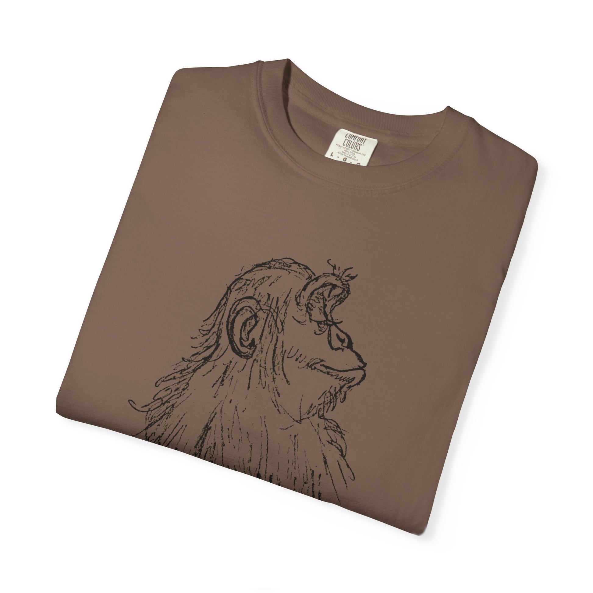 Folded Espresso T-shirt with 'Embrace the Monkey Mind' design