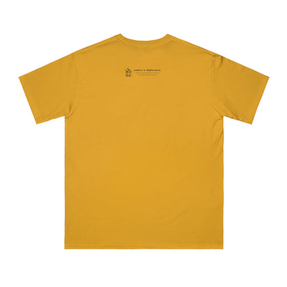 Back of beehive yellow t-shirt with Who Me? dog logo and Makin’ a Difference tagline Feeling Good Inside & Out!