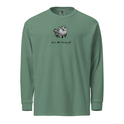 Light green Comfort Colors long sleeve shirt with dog illustration and “It’s All Grand” slogan, heavyweight garment-dyed cotton relaxed fit